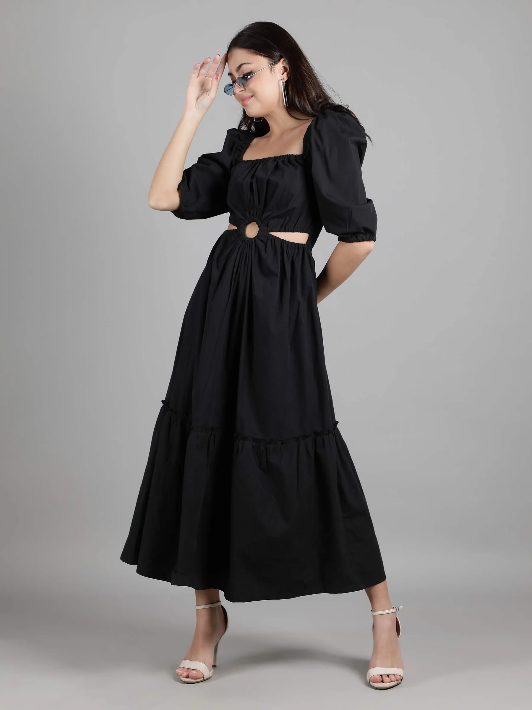 Obsidian Elegance Cotton Maxi Cocktail Dress