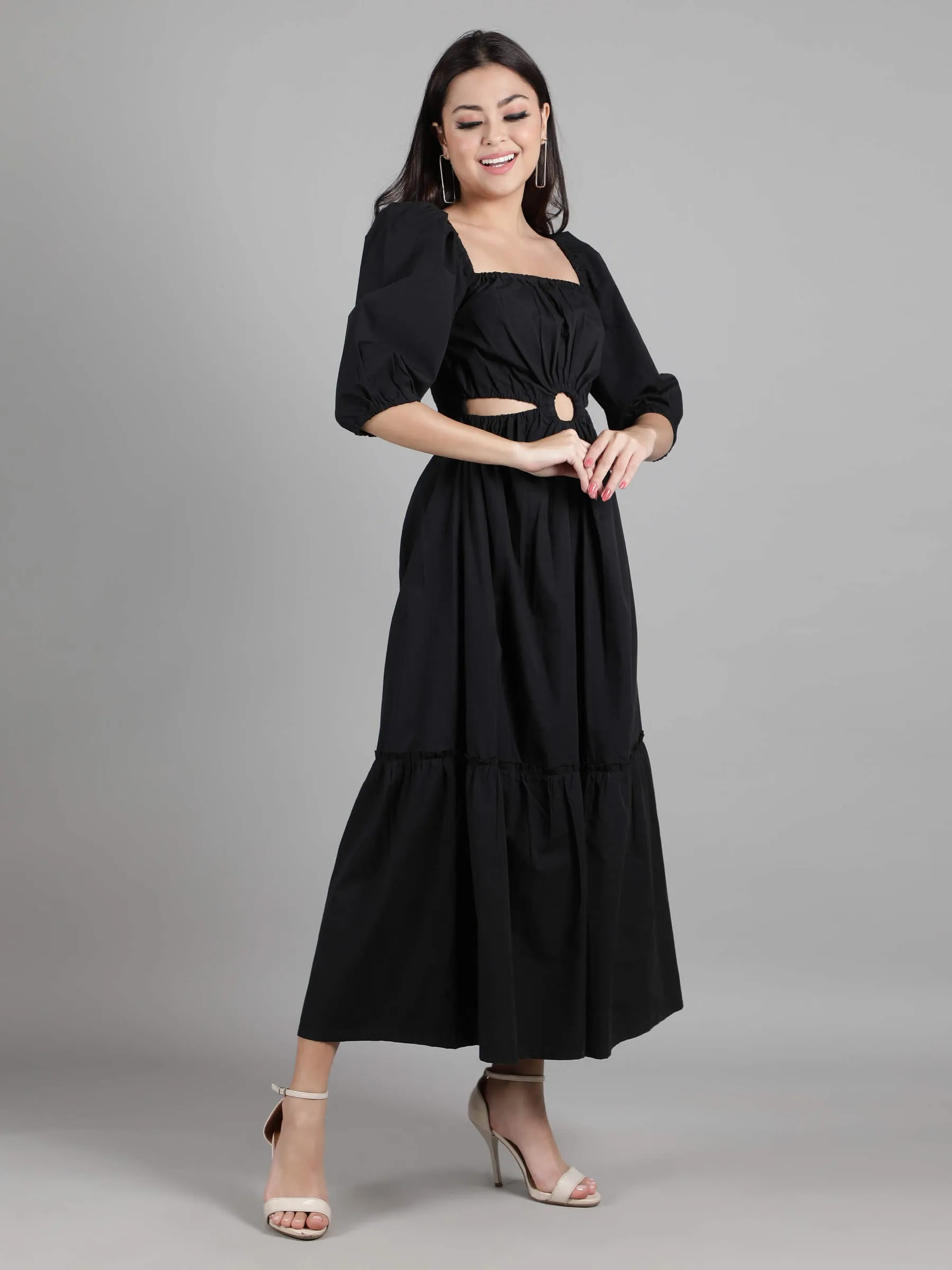 Obsidian Elegance Cotton Maxi Cocktail Dress
