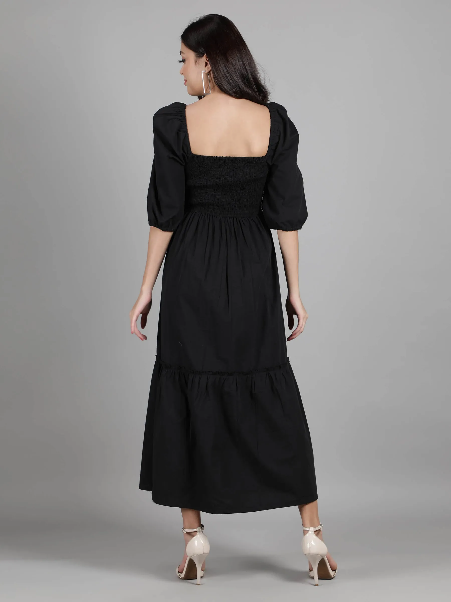 Obsidian Elegance Cotton Maxi Cocktail Dress