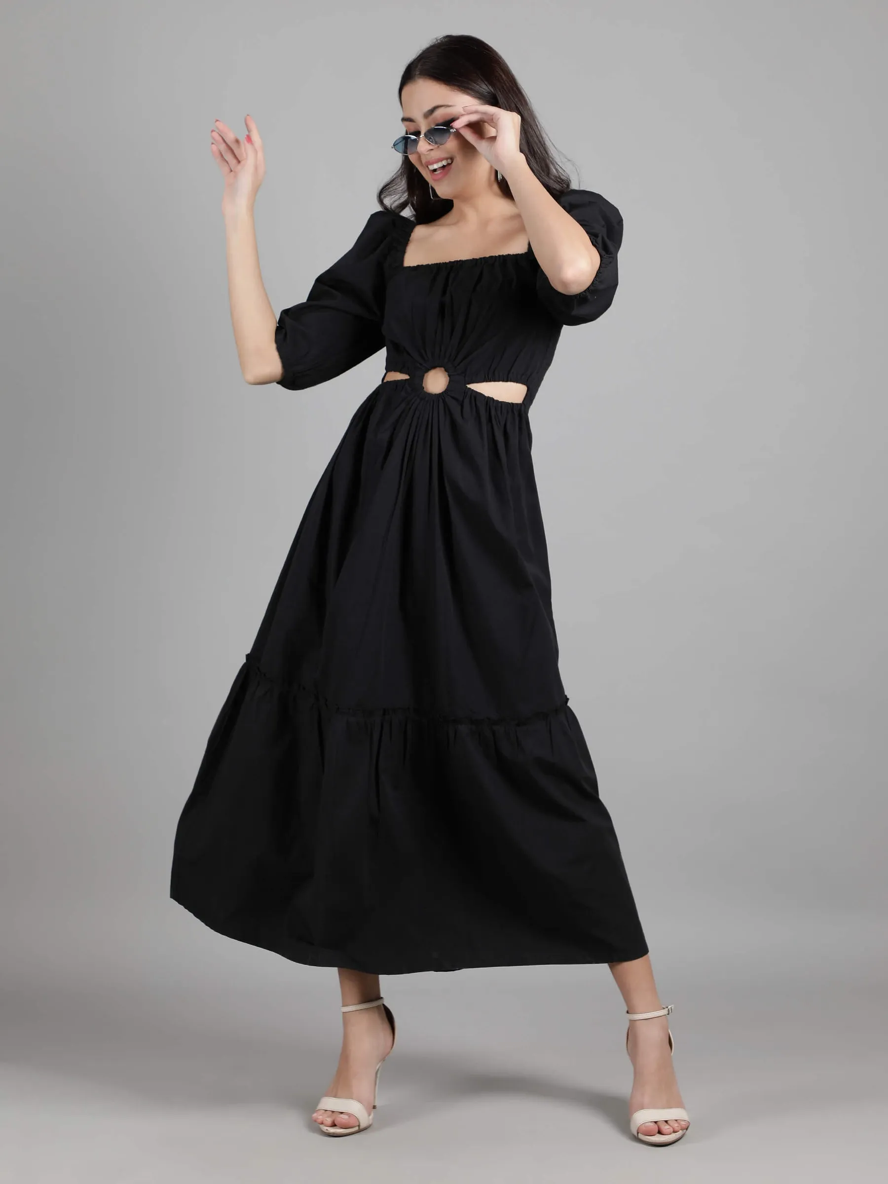 Obsidian Elegance Cotton Maxi Cocktail Dress