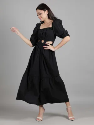 Obsidian Elegance Cotton Maxi Cocktail Dress