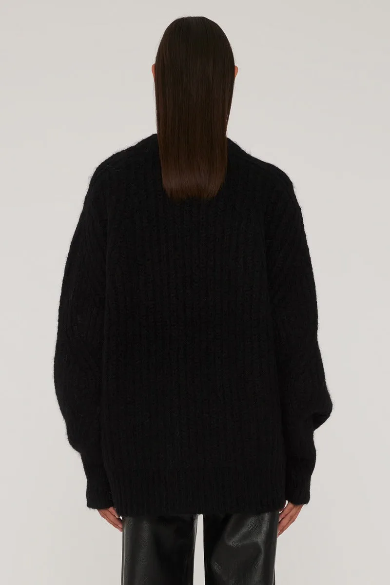 Oversized Knit Jumper - Black W. Turtledove Logo