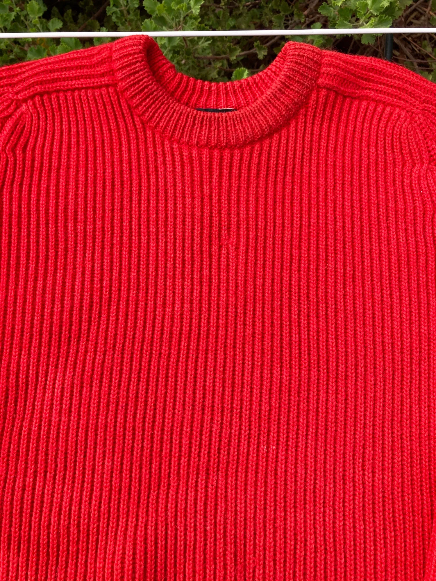Peter Storm 1985 orange-y red W1 proofed wool waterproof crew neck jumper