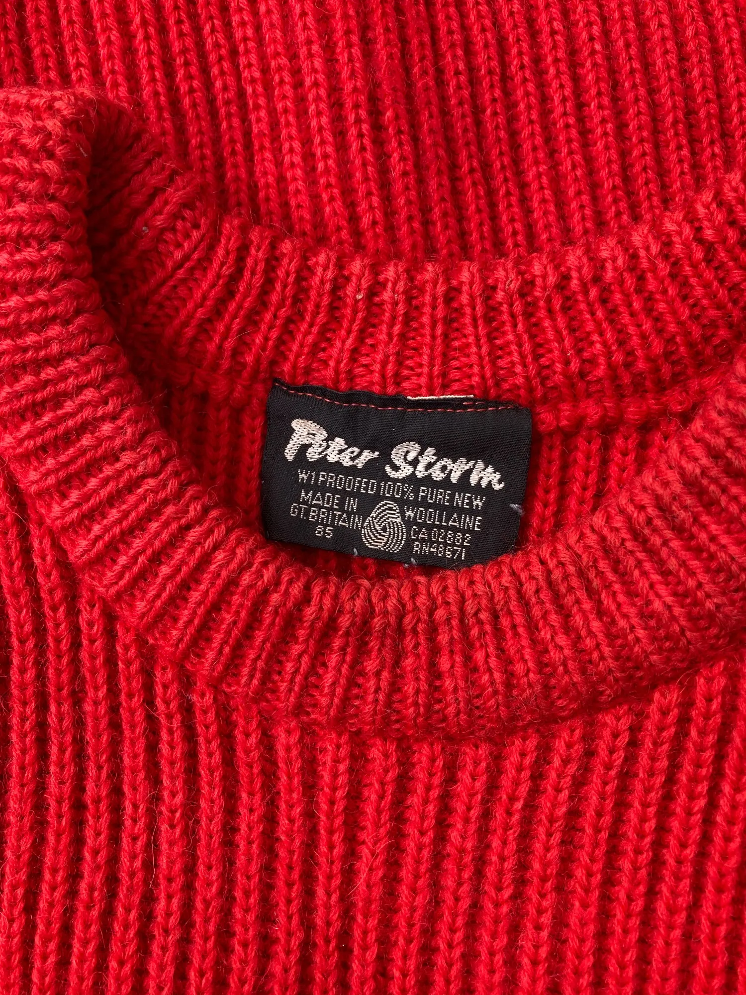 Peter Storm 1985 orange-y red W1 proofed wool waterproof crew neck jumper