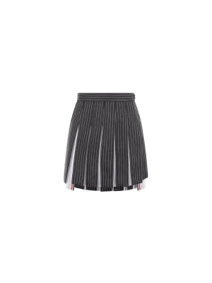Pinstriped Pleated Wool Skirt