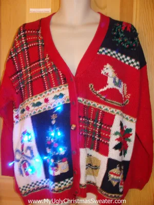 Plaid Light Up Ugly Christmas Sweater Horse