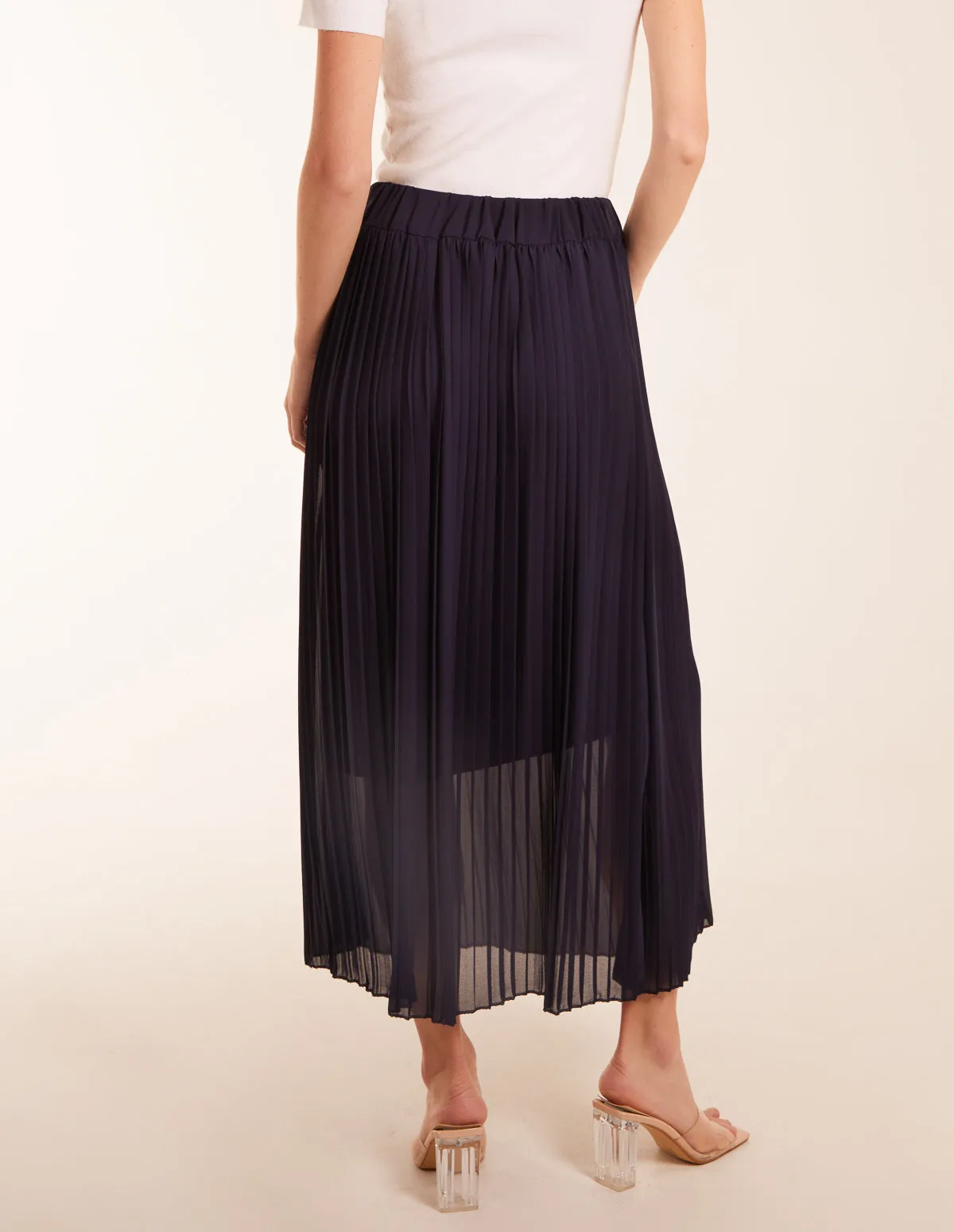 Pleated Deep Waist Band Midi Skirt