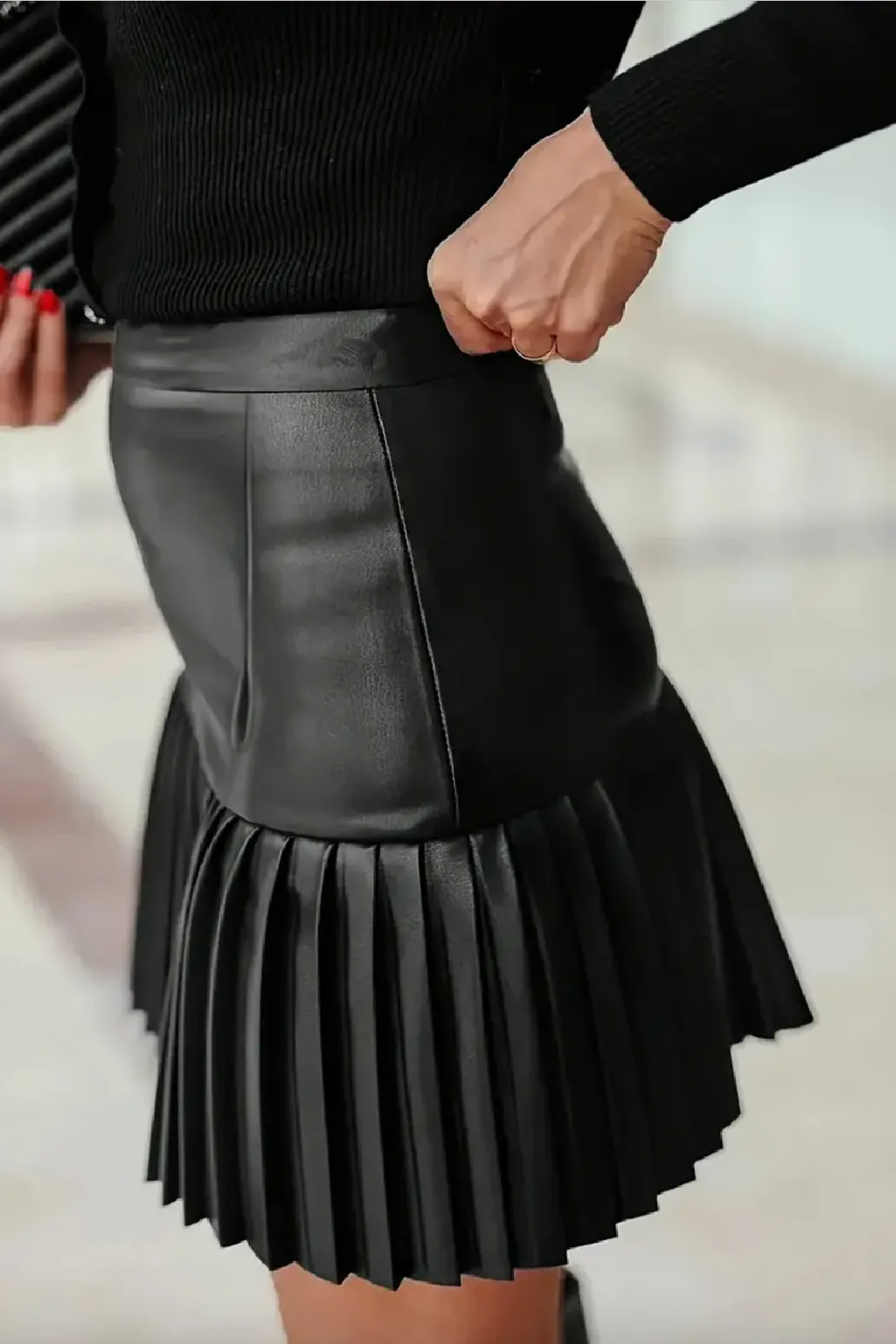 Pleated Faux Leather Mini Skirt