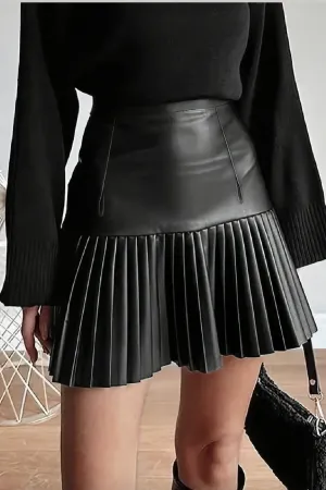 Pleated Faux Leather Mini Skirt