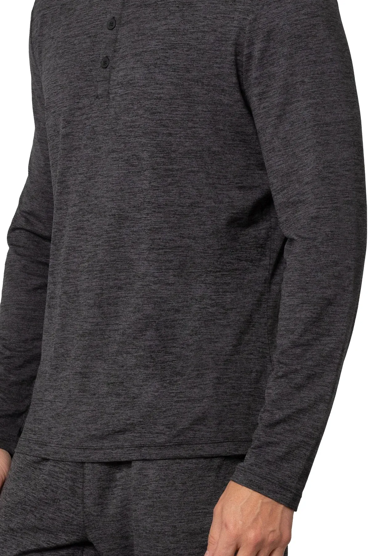 pure & simple Men's Leisure Long Sleeve Henley T-Shirt - Black Heather