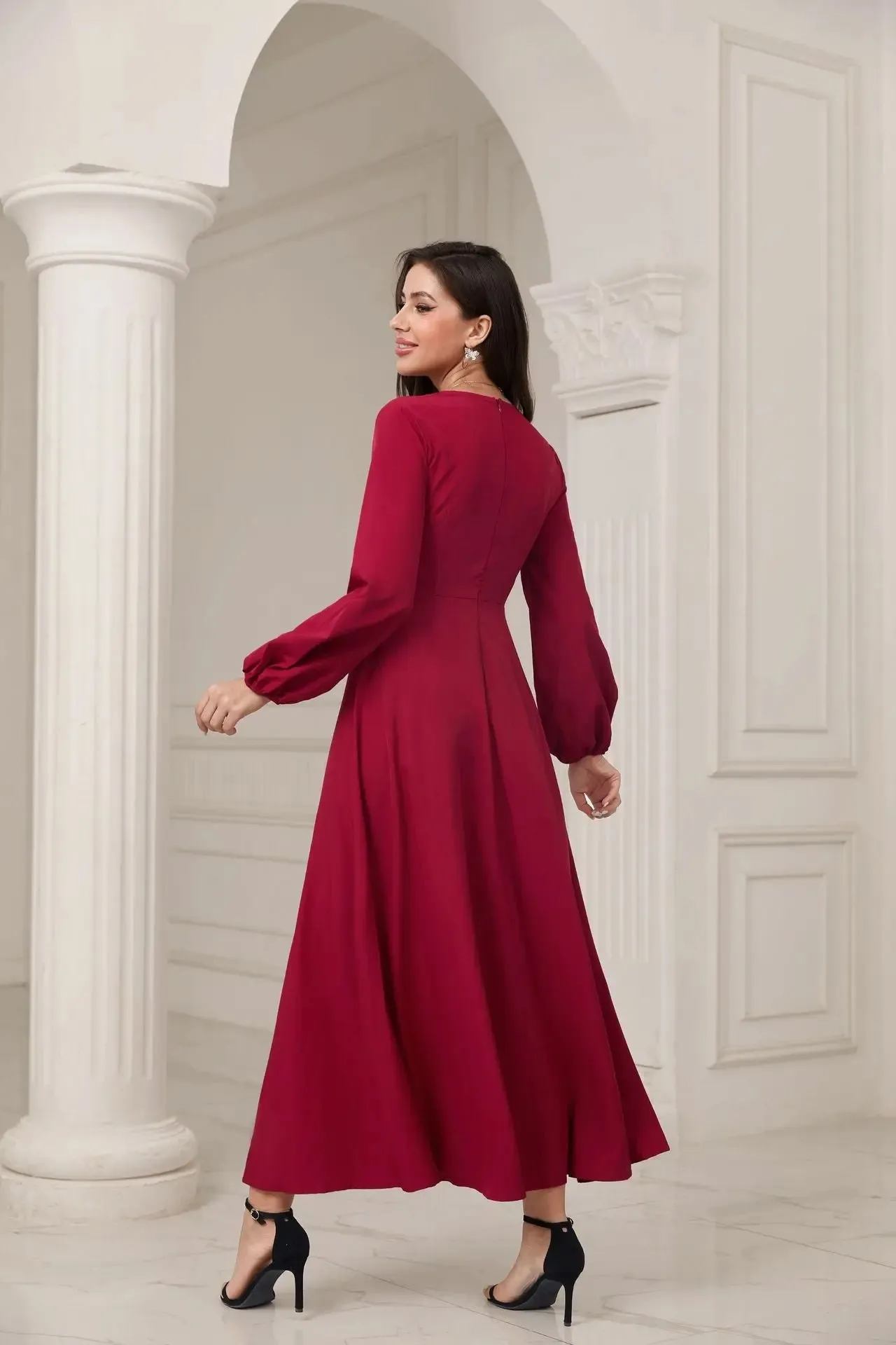 Red Long Sleeve Maxi Dress
