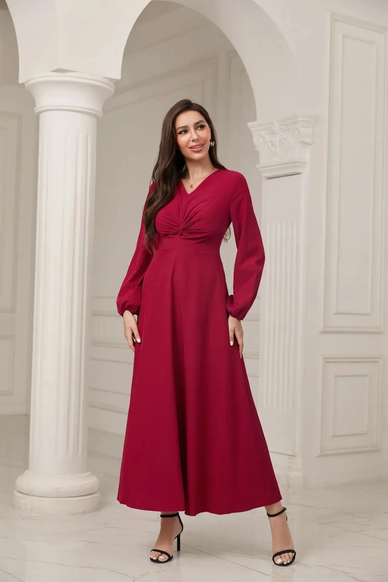 Red Long Sleeve Maxi Dress