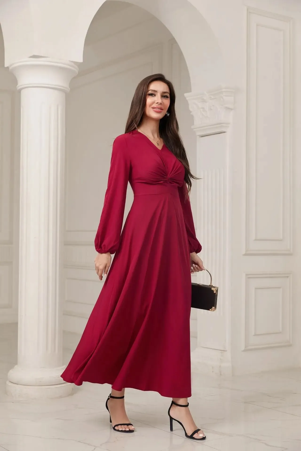 Red Long Sleeve Maxi Dress