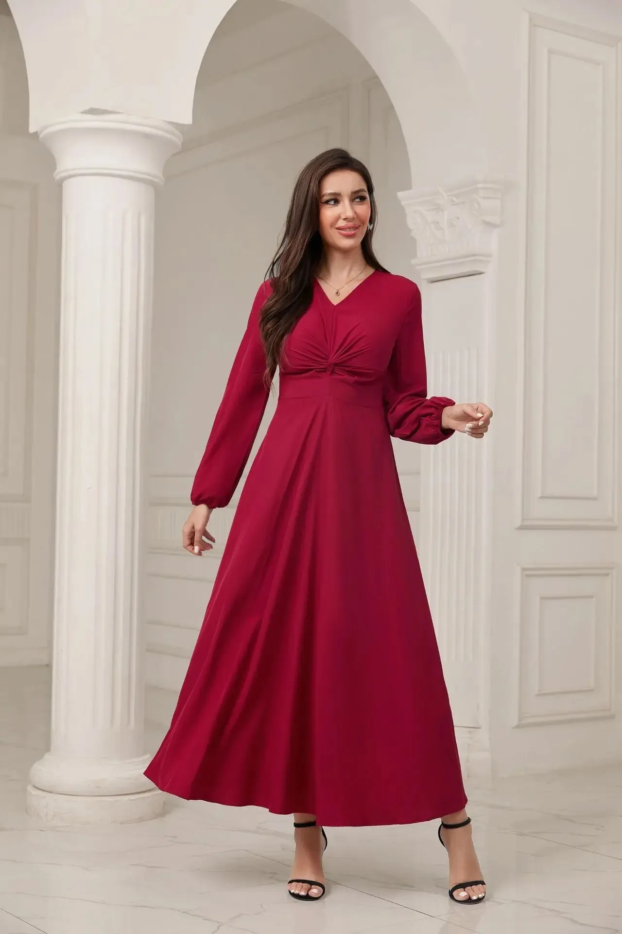 Red Long Sleeve Maxi Dress