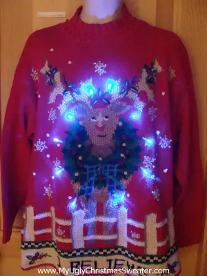 Reindeer 80s Light Up Ugly Christmas Sweater