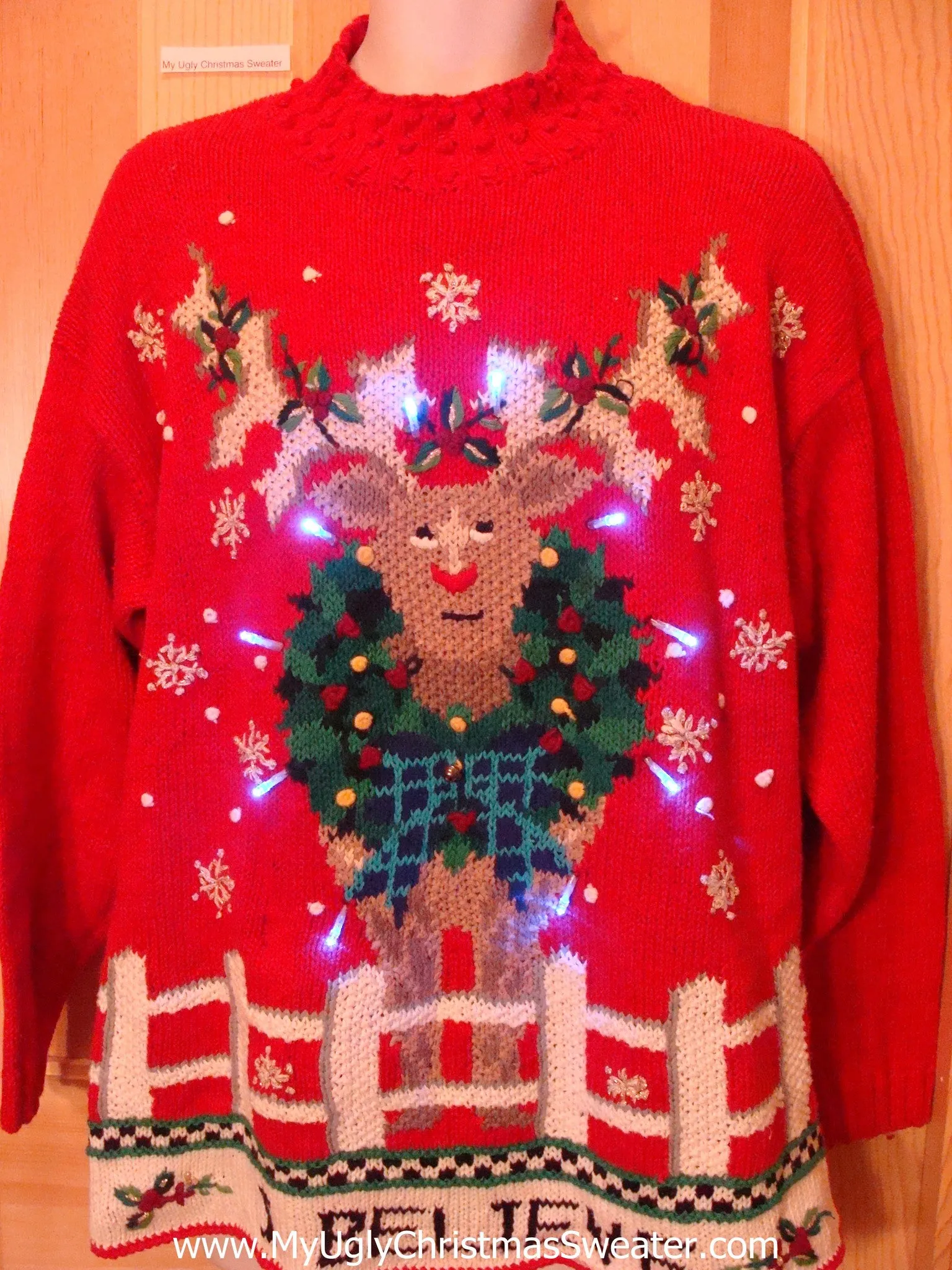 Reindeer 80s Light Up Ugly Christmas Sweater