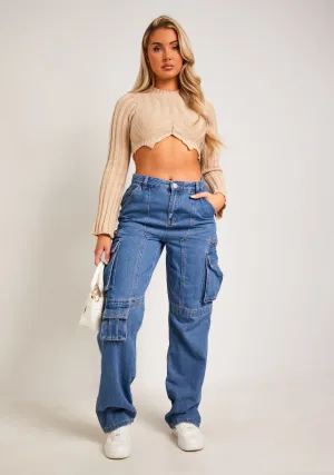 Rita Beige Cropped Knit Jumper