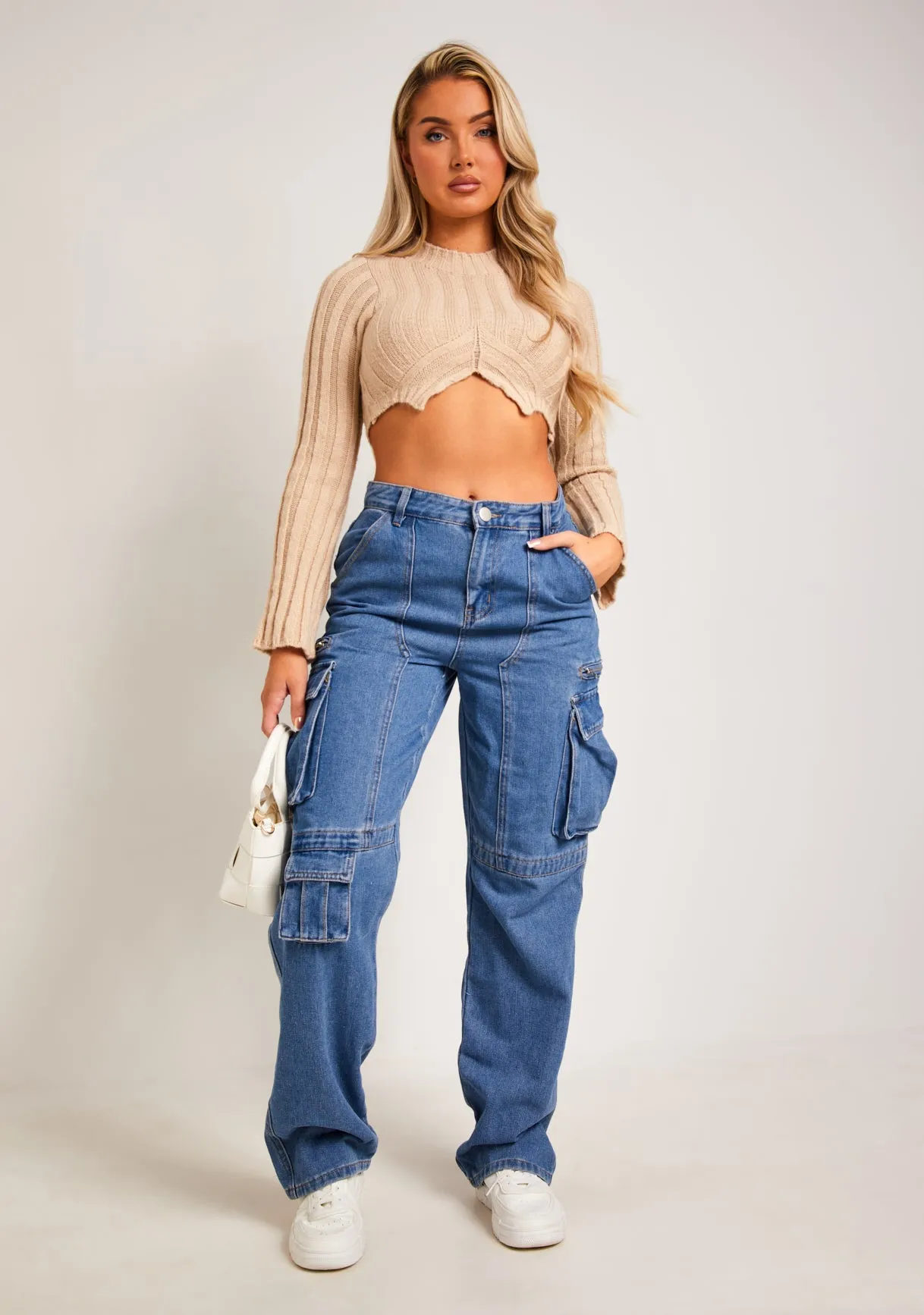 Rita Beige Cropped Knit Jumper