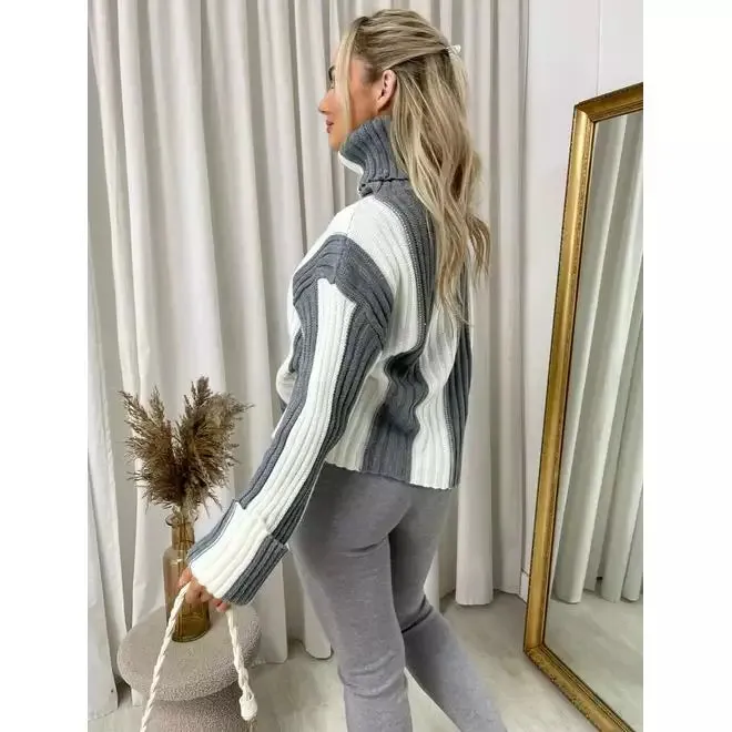 Roll Neck Stripe Knitted Jumper