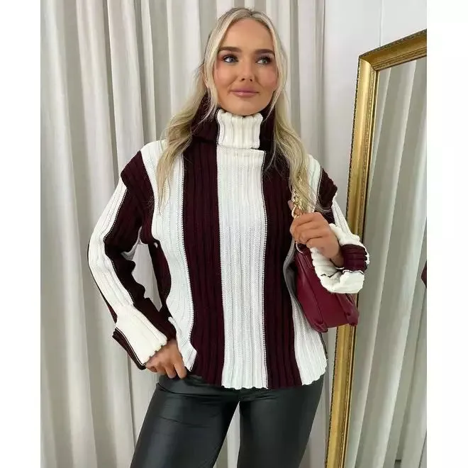 Roll Neck Stripe Knitted Jumper
