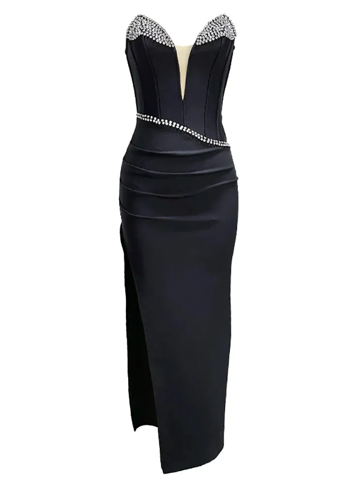 Savanna Strapless Rhinestone Bandage Gown Dress