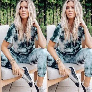 short sleeve tie-dye printed household clothing sport suit