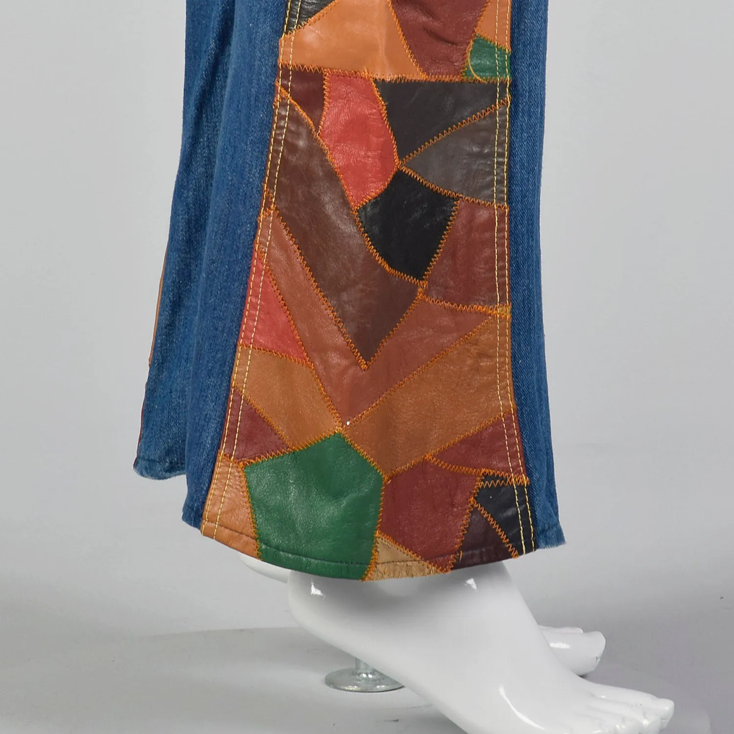 Small 1970s Patchwork Leather Denim Bellbottoms