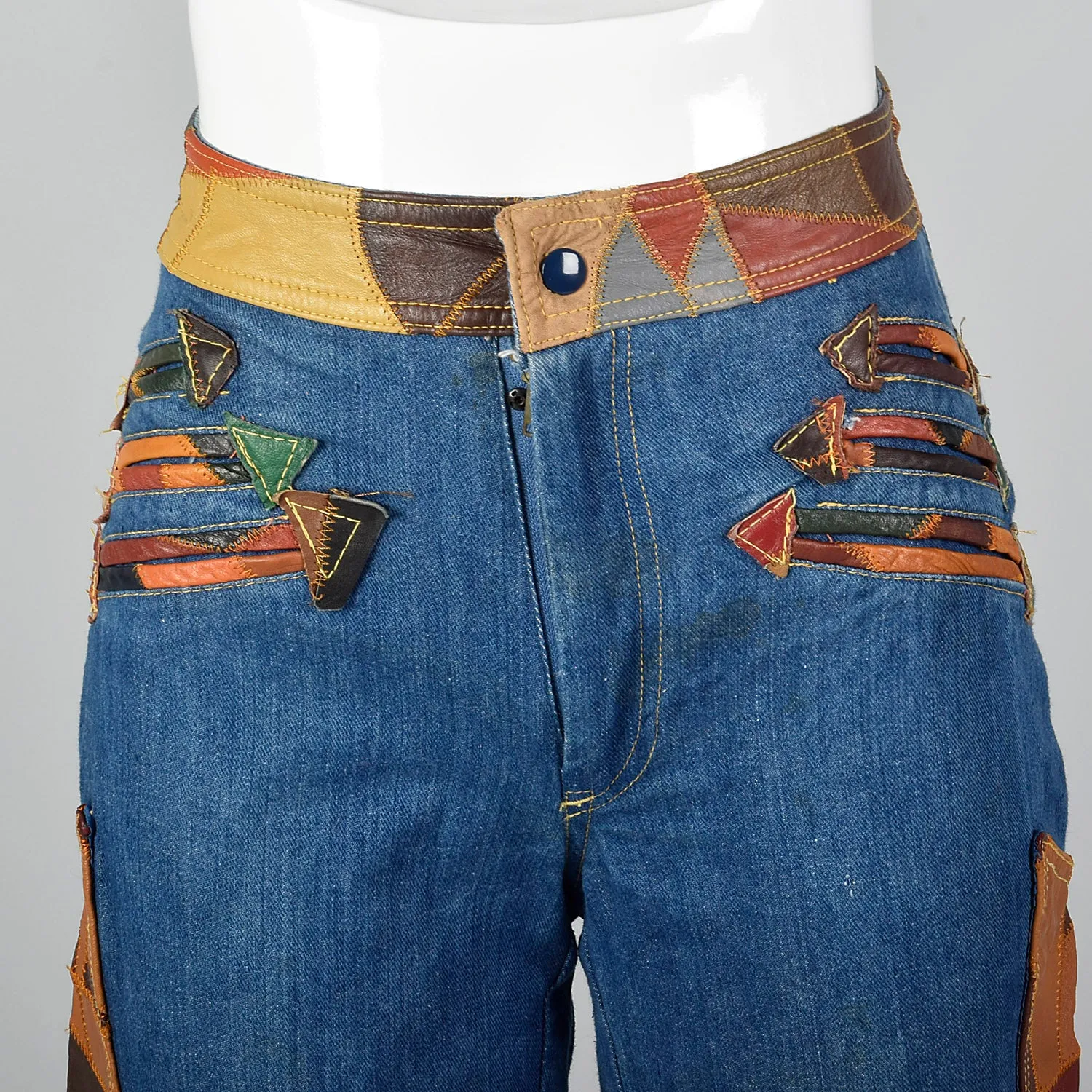 Small 1970s Patchwork Leather Denim Bellbottoms