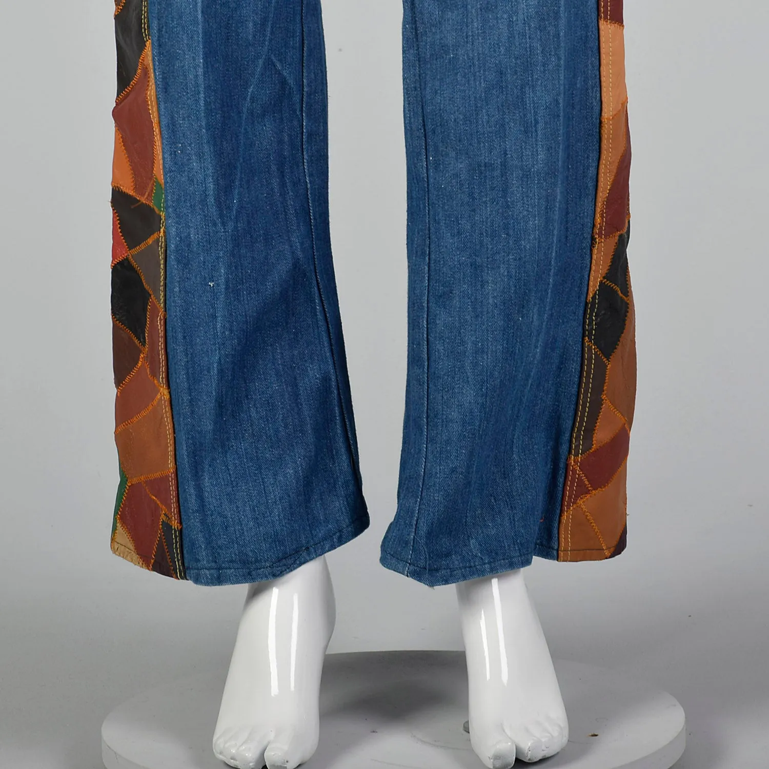 Small 1970s Patchwork Leather Denim Bellbottoms