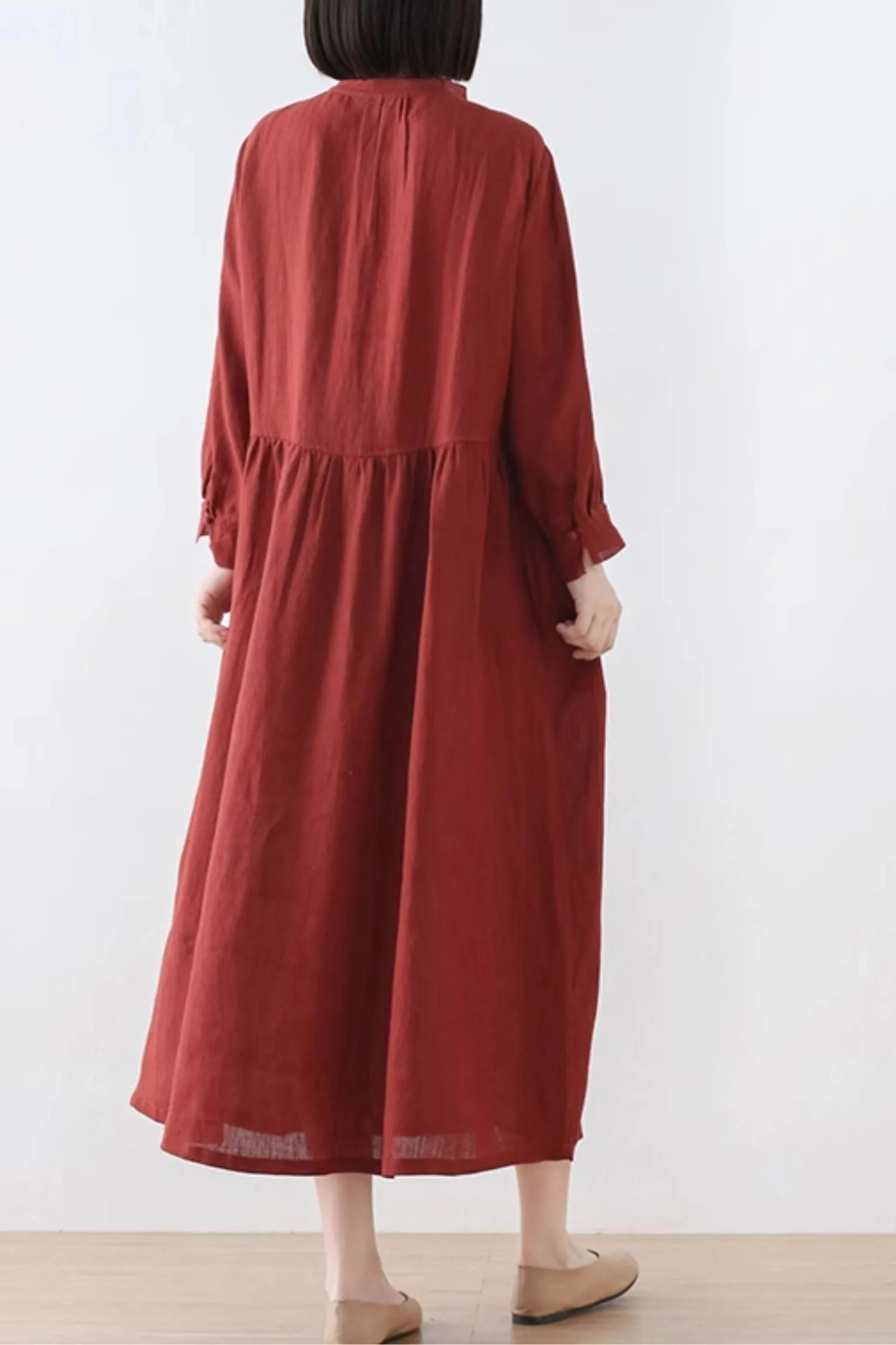 Spring loose fitting linen dress women 4827