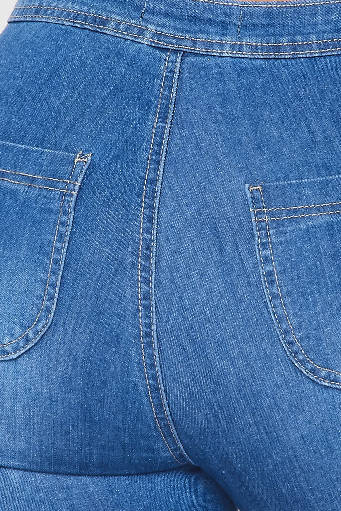 Super High Waisted Distressed High Low Bell Bottoms - Medium Denim