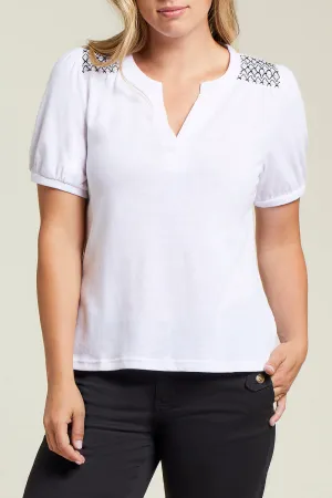 Tribal Short-Sleeve Henley Top w/ Shoulder Detail 1329O-3728-0001 White
