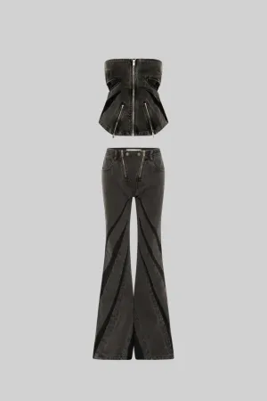 Two Piece Denim Co-Ord Set - Black