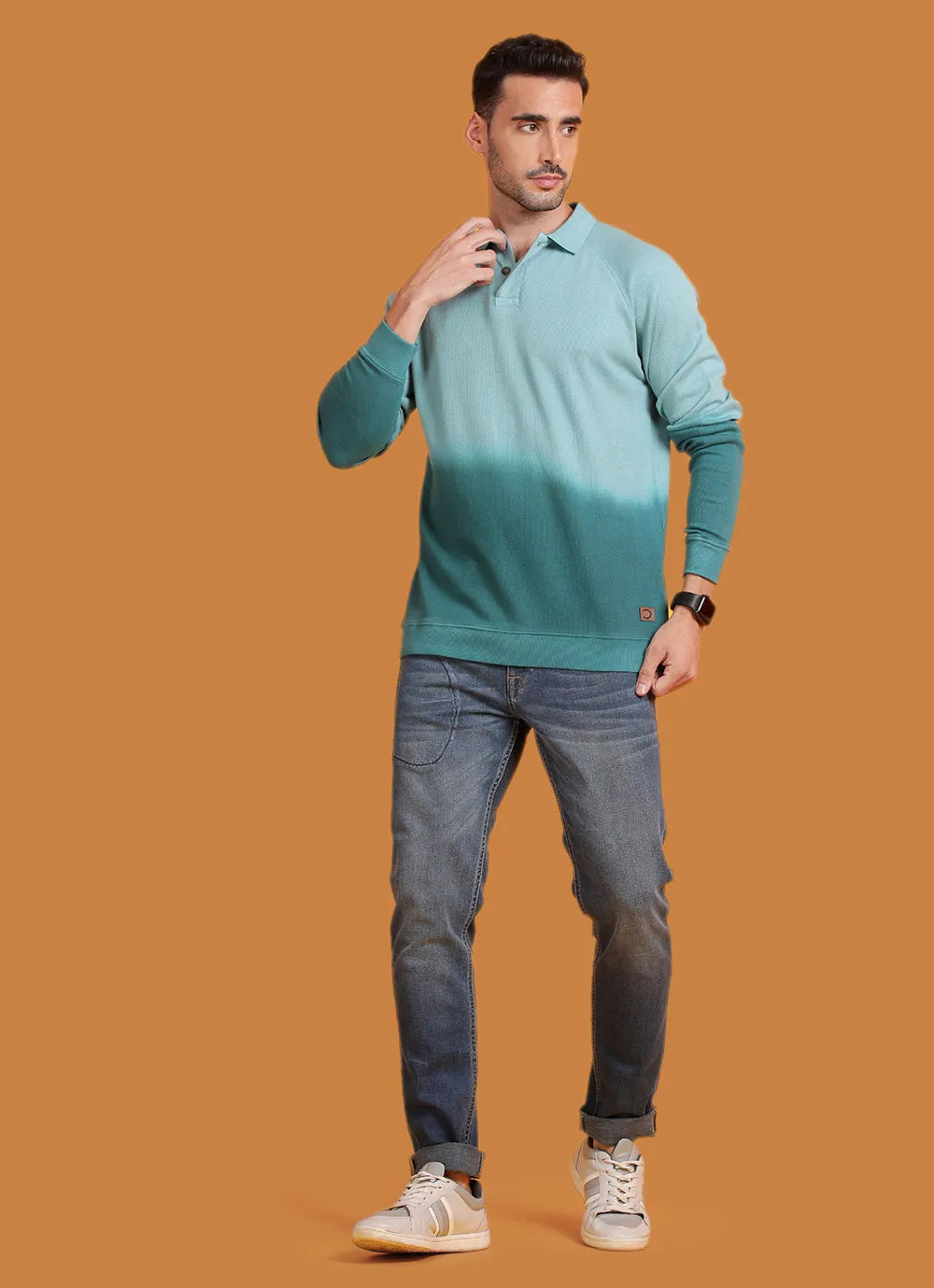 Tye Dye Cotton Slim Fit Turquoise Ombre TShirt