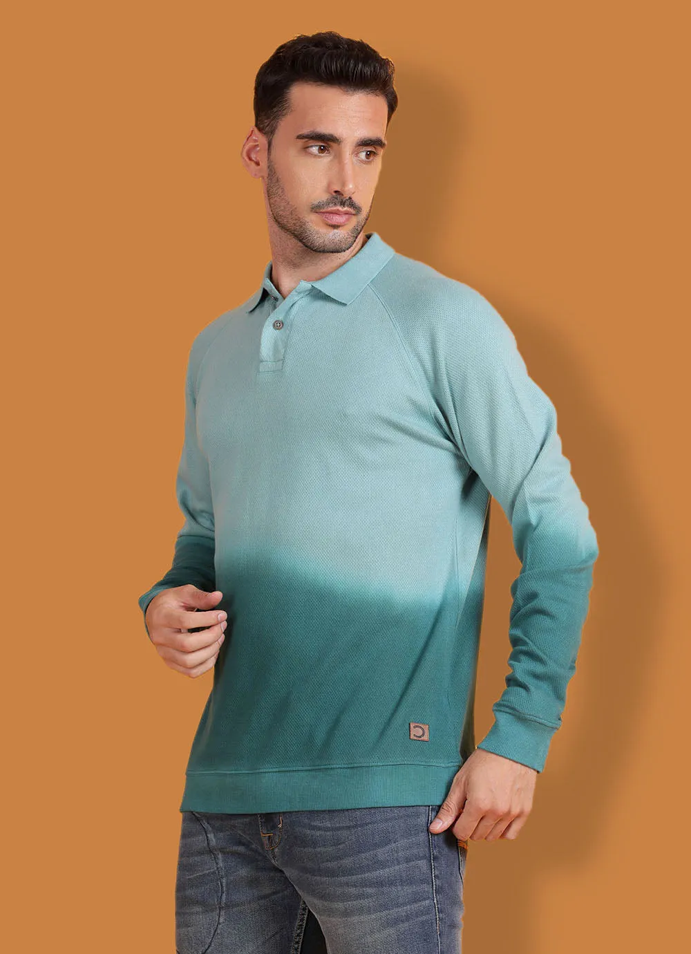 Tye Dye Cotton Slim Fit Turquoise Ombre TShirt