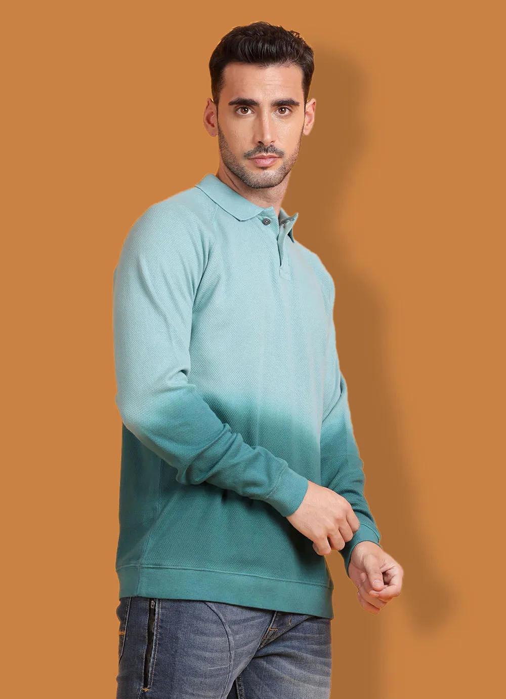 Tye Dye Cotton Slim Fit Turquoise Ombre TShirt