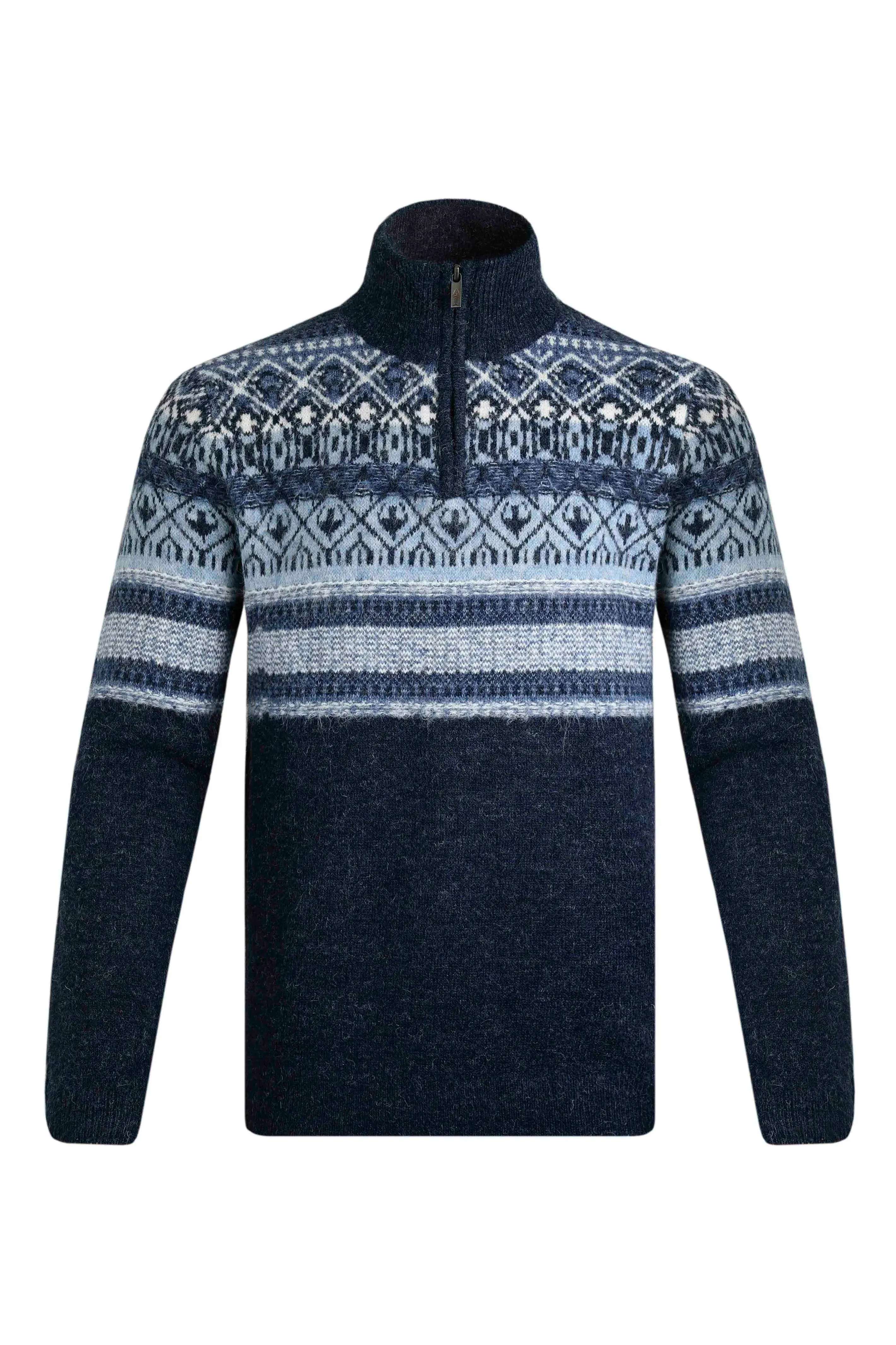 Weird Fish S Navy Yarmouth Eco 1/4 Zip Fair Isle Jumper