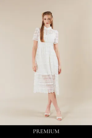 Wenille Sheer Floral Lace Embroidered Chinese Style Maxi Dress