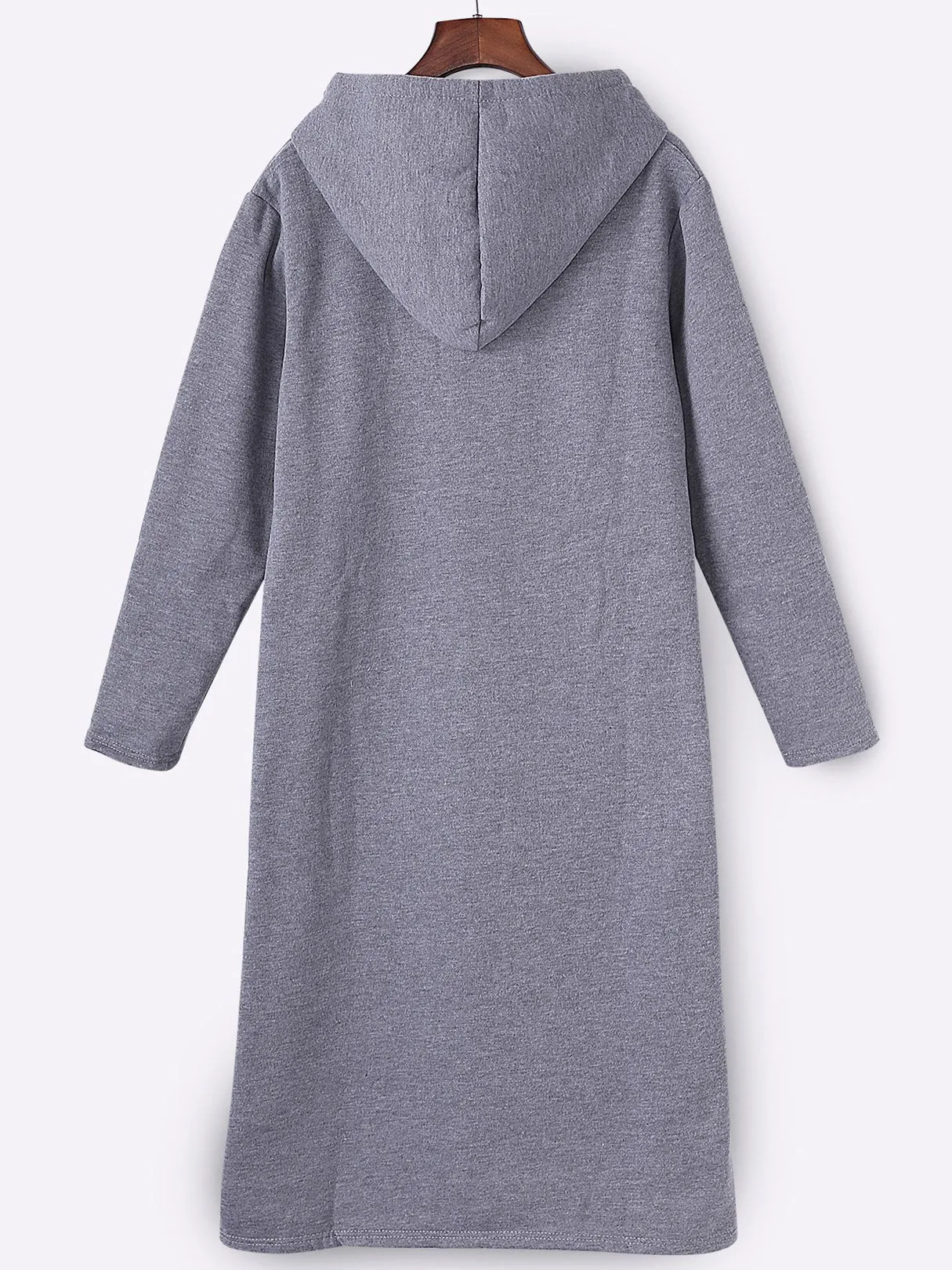 Wholesale Grey Pullover Long Sleeve Printed Hooded Shirt Dress