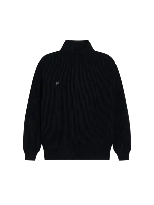 Womens Recycled Cashmere Funnel-Neck Sweater—black