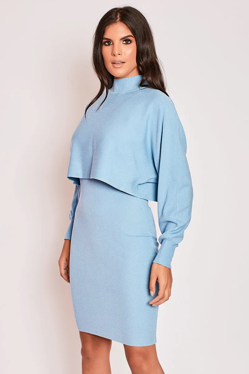 Yasmin - Baby Blue Premium Ribbed Two Piece Jumper Dress