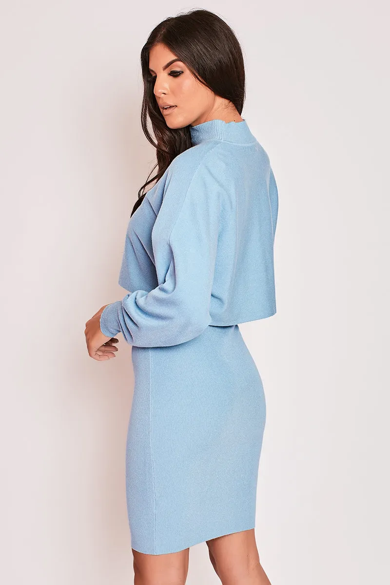 Yasmin - Baby Blue Premium Ribbed Two Piece Jumper Dress