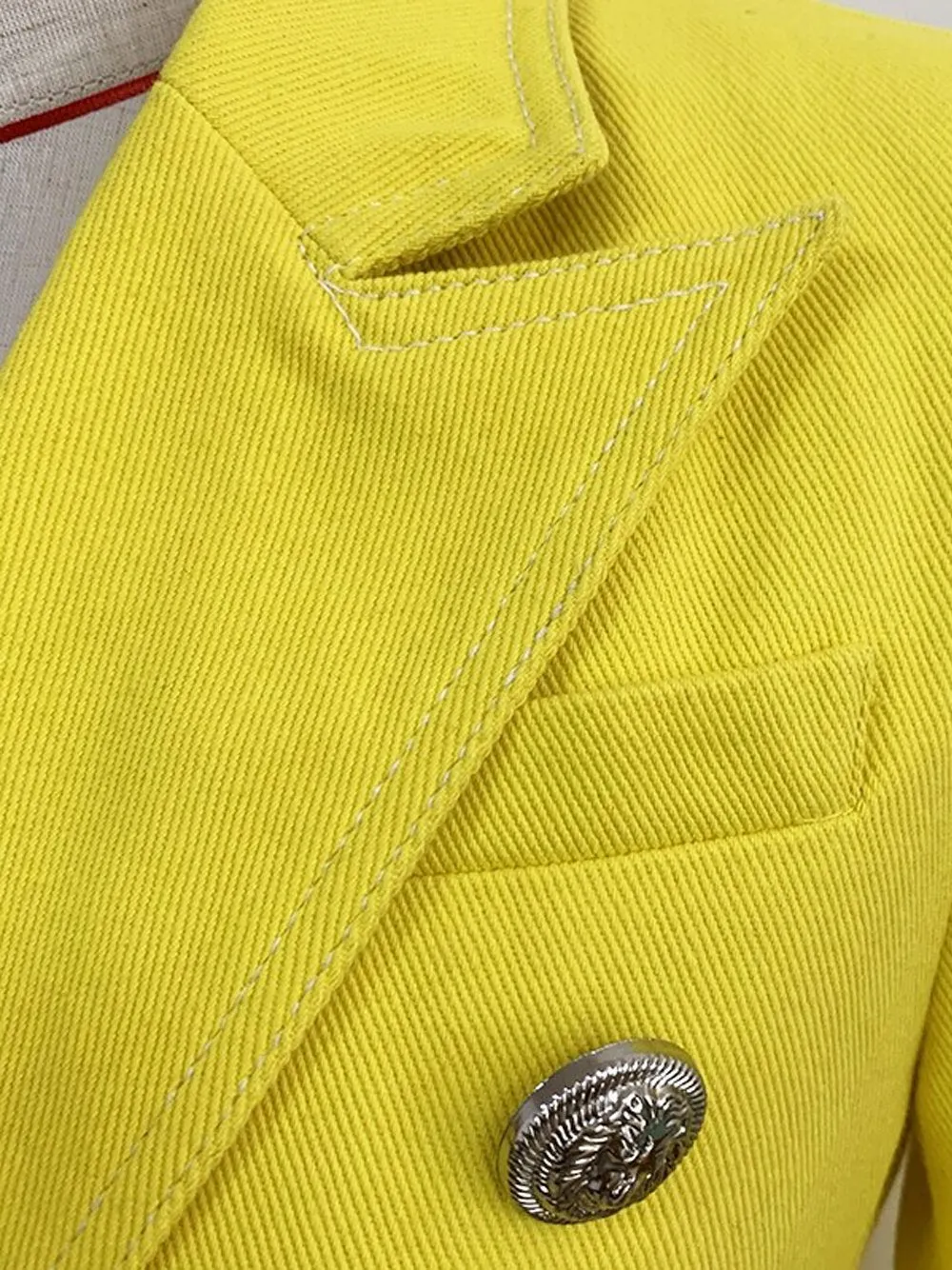 Yellow Double Breasted Denim Blazer